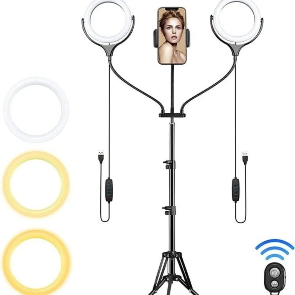 Large Dual Selfie Ring Light Tripod Stand Phone Holder Remote Con… - Picture 2 of 7